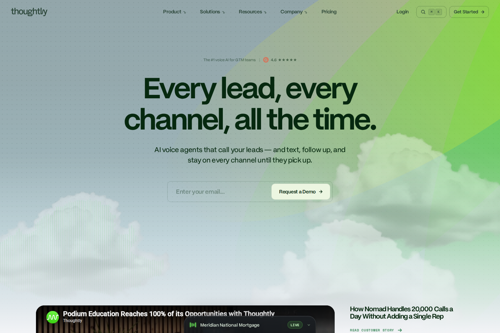 Screenshot of the Thoughtly homepage