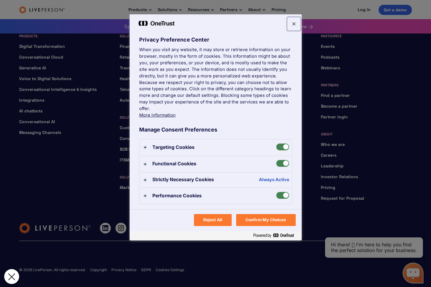Screenshot of the LivePerson homepage