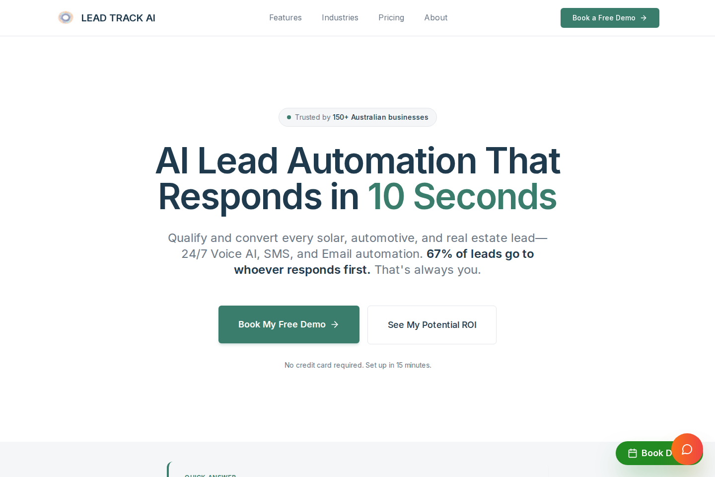 Screenshot of the LeadTrack AI landing page