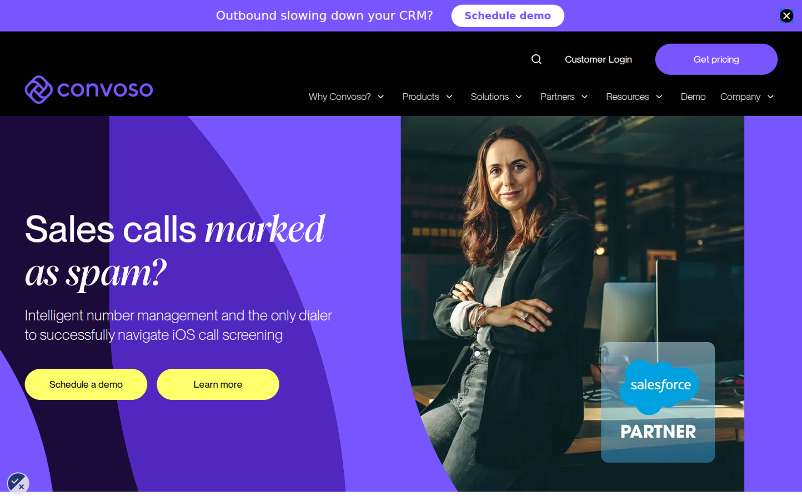 Screenshot of Convoso homepage