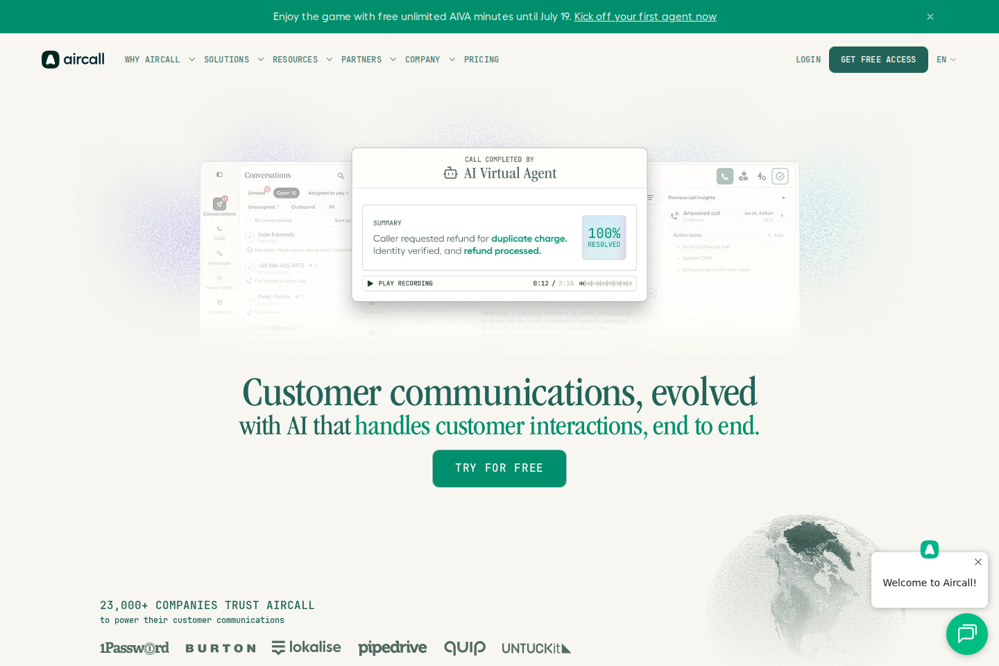 Aircall landing page screenshot