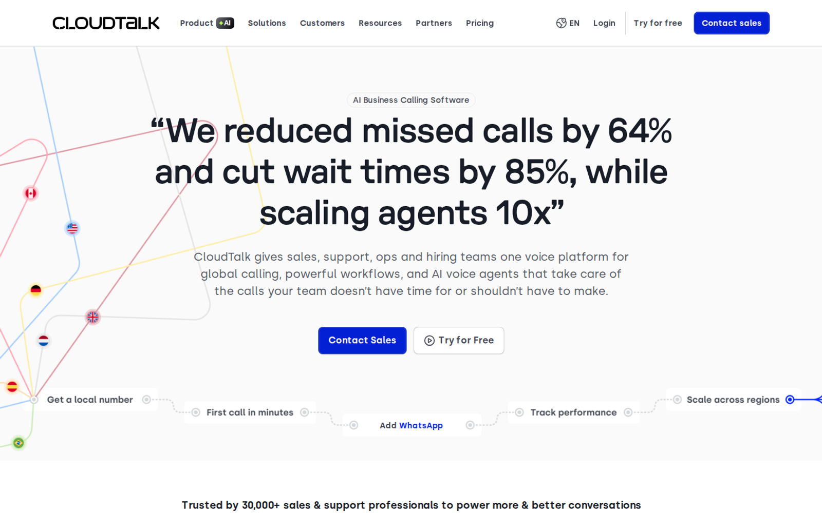 Screenshot of the CloudTalk homepage