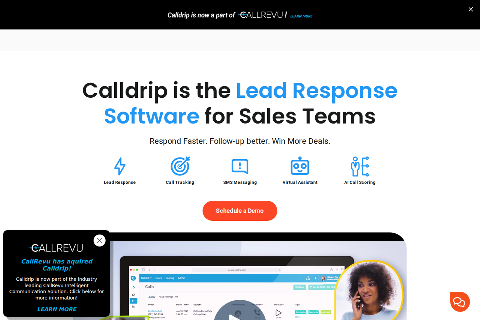 Screenshot of the Calldrip landing page