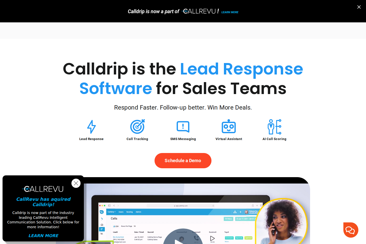 Screenshot of the Calldrip landing page
