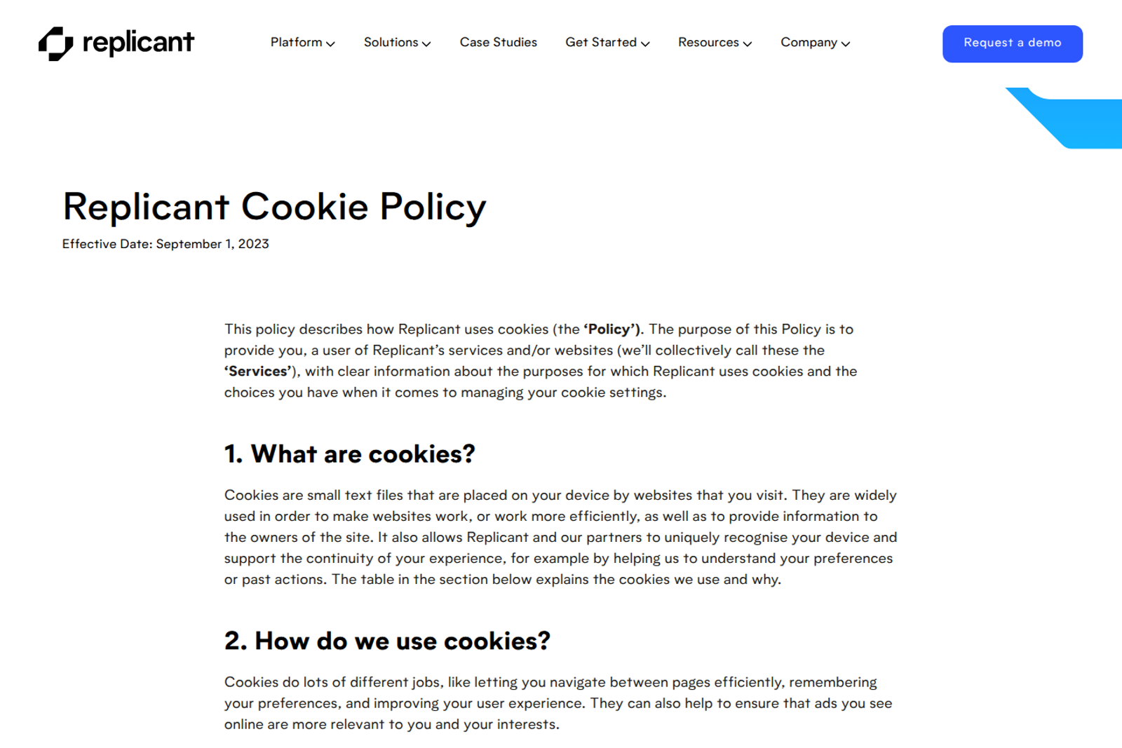 Screenshot of the Replicant landing page