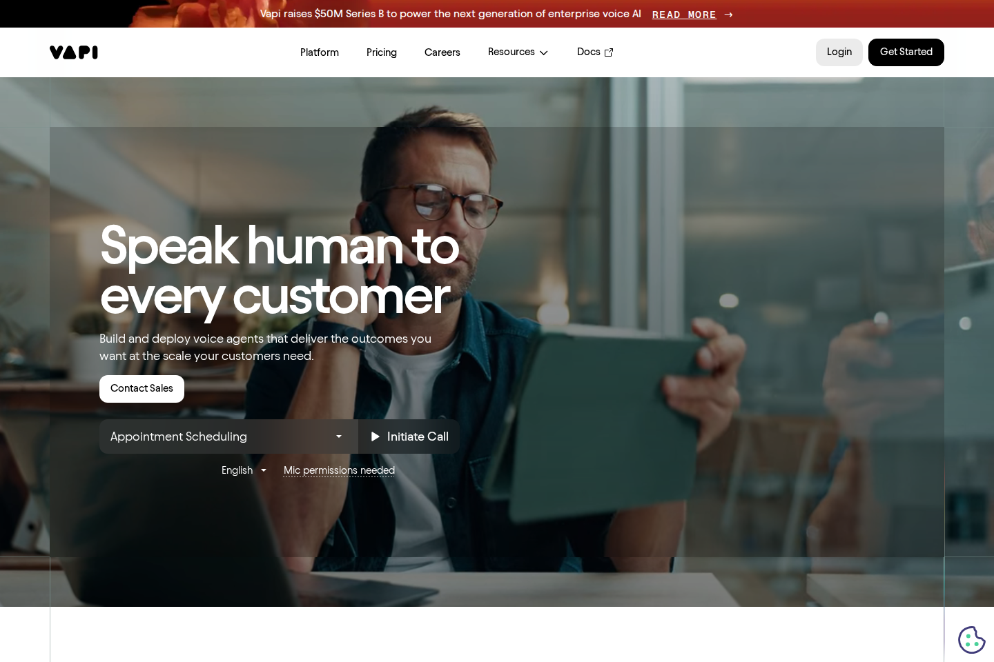 Screenshot of the Vapi homepage