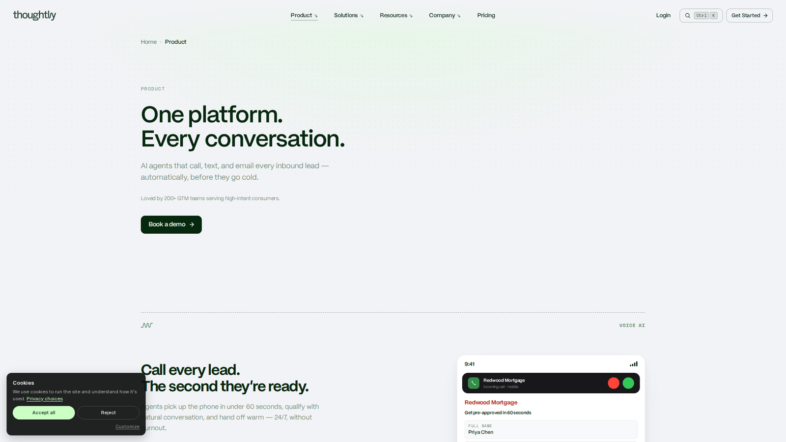 Screenshot of the Thoughtly website