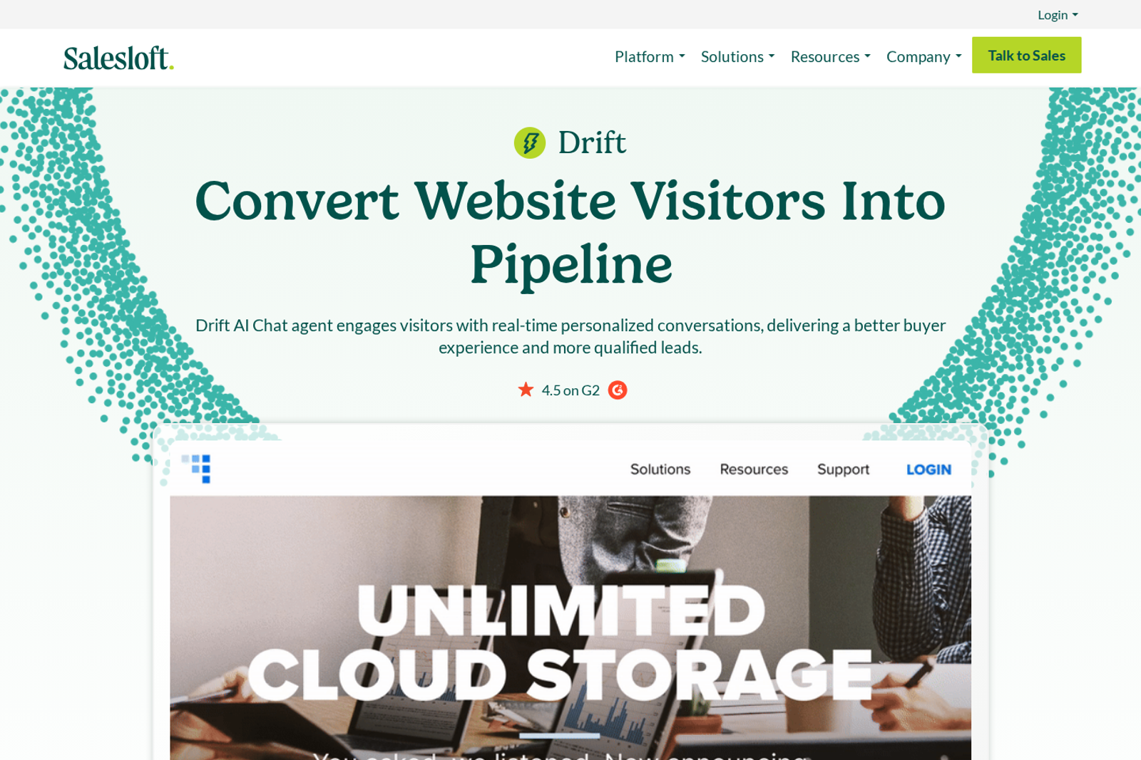 Screenshot of the Drift by Salesloft landing page