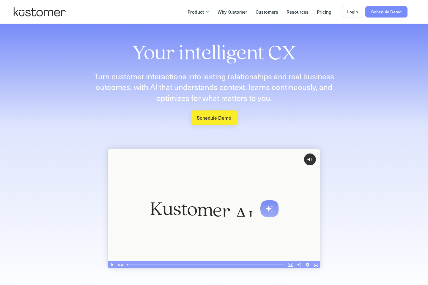 Screenshot of the Kustomer homepage