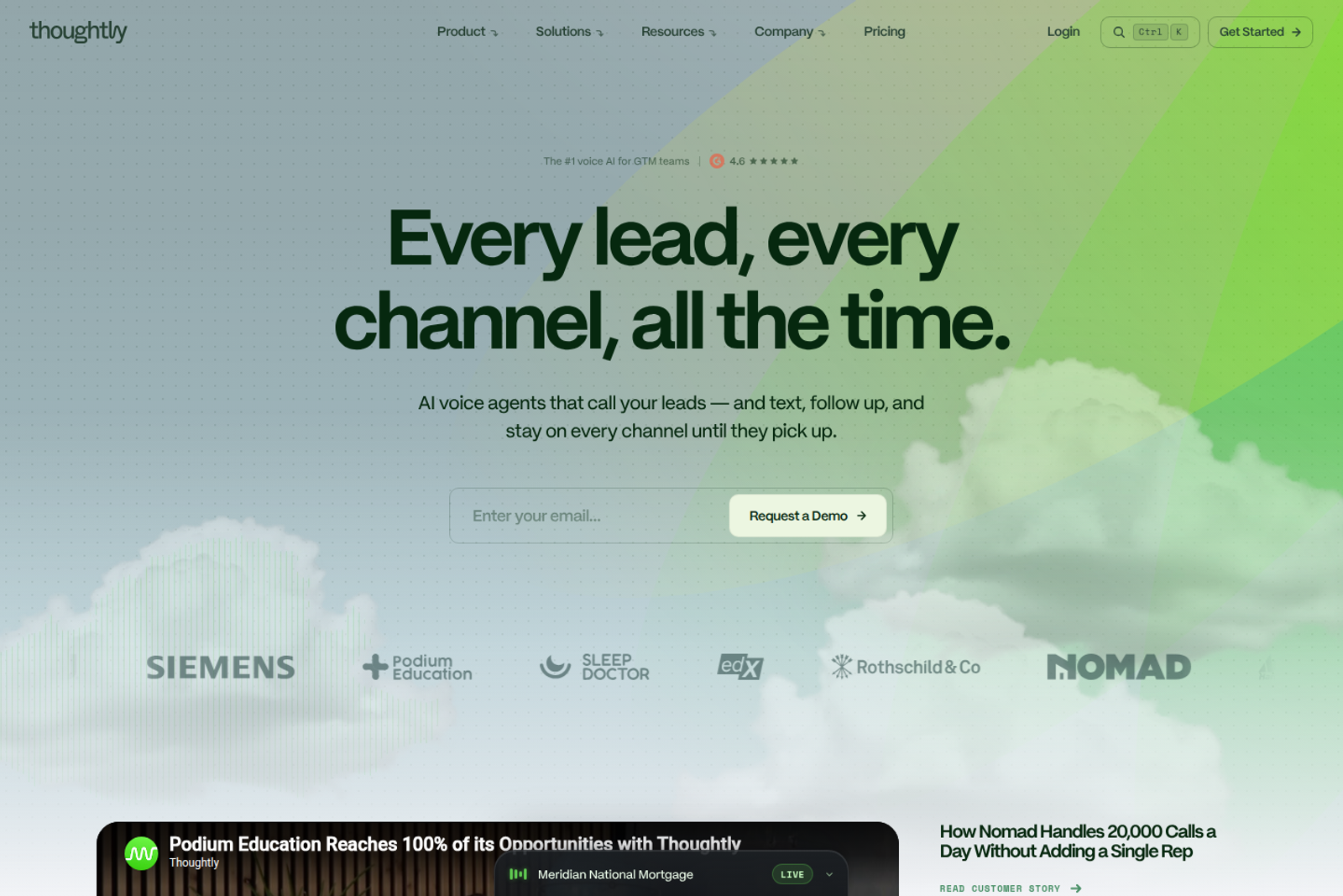 Screenshot of the Thoughtly landing page