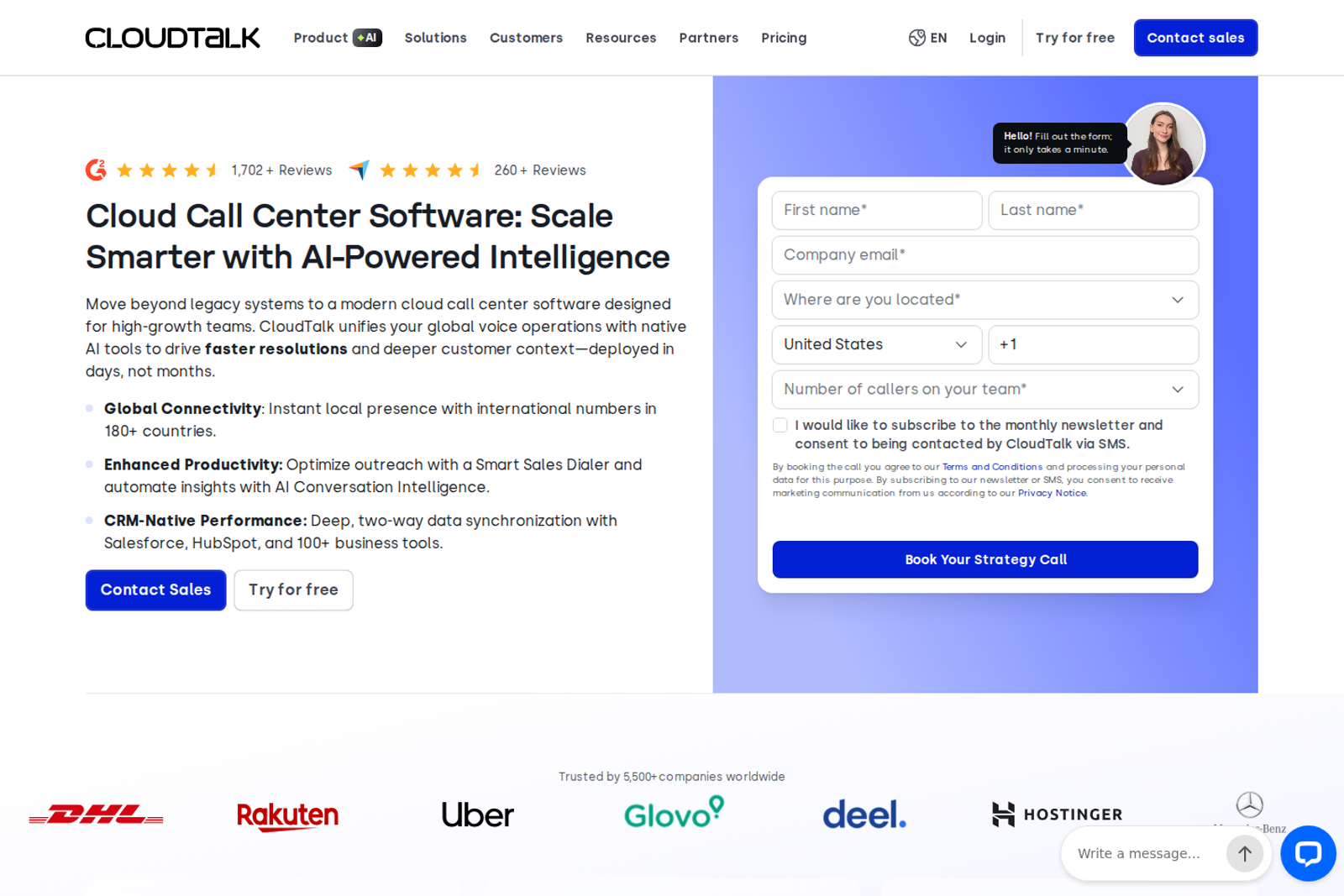 Screenshot of the CloudTalk website