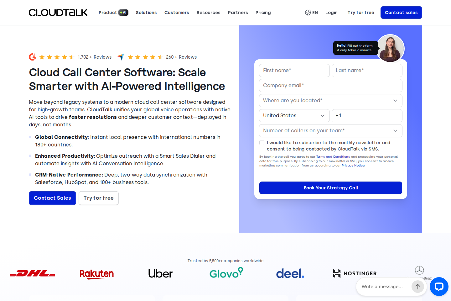 Screenshot of the CloudTalk website