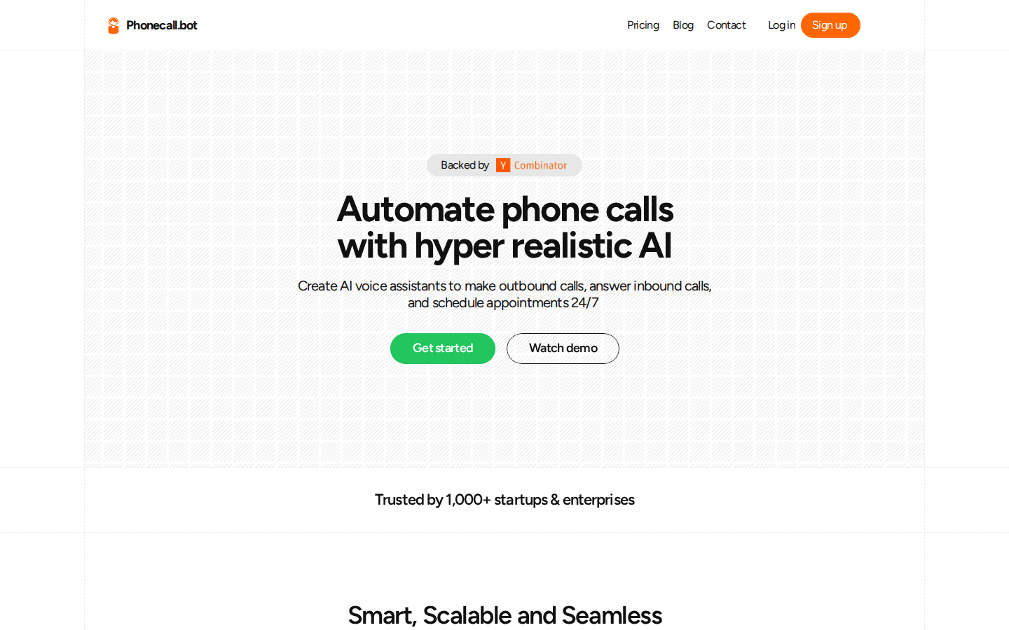 Screenshot of the Phonecall.bot homepage