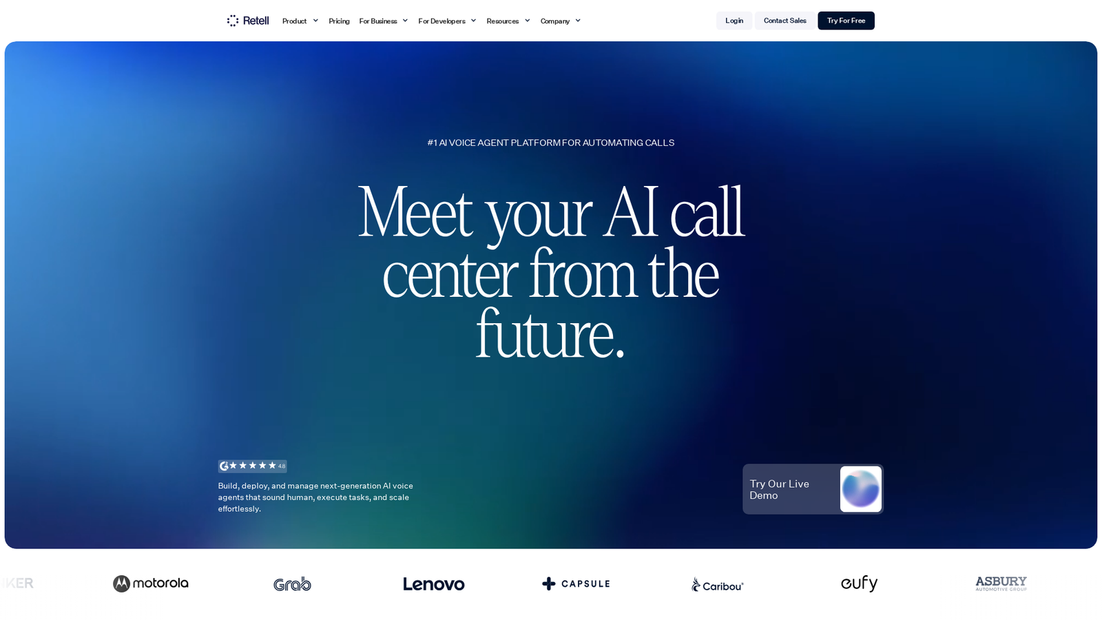 Retell AI landing page screenshot