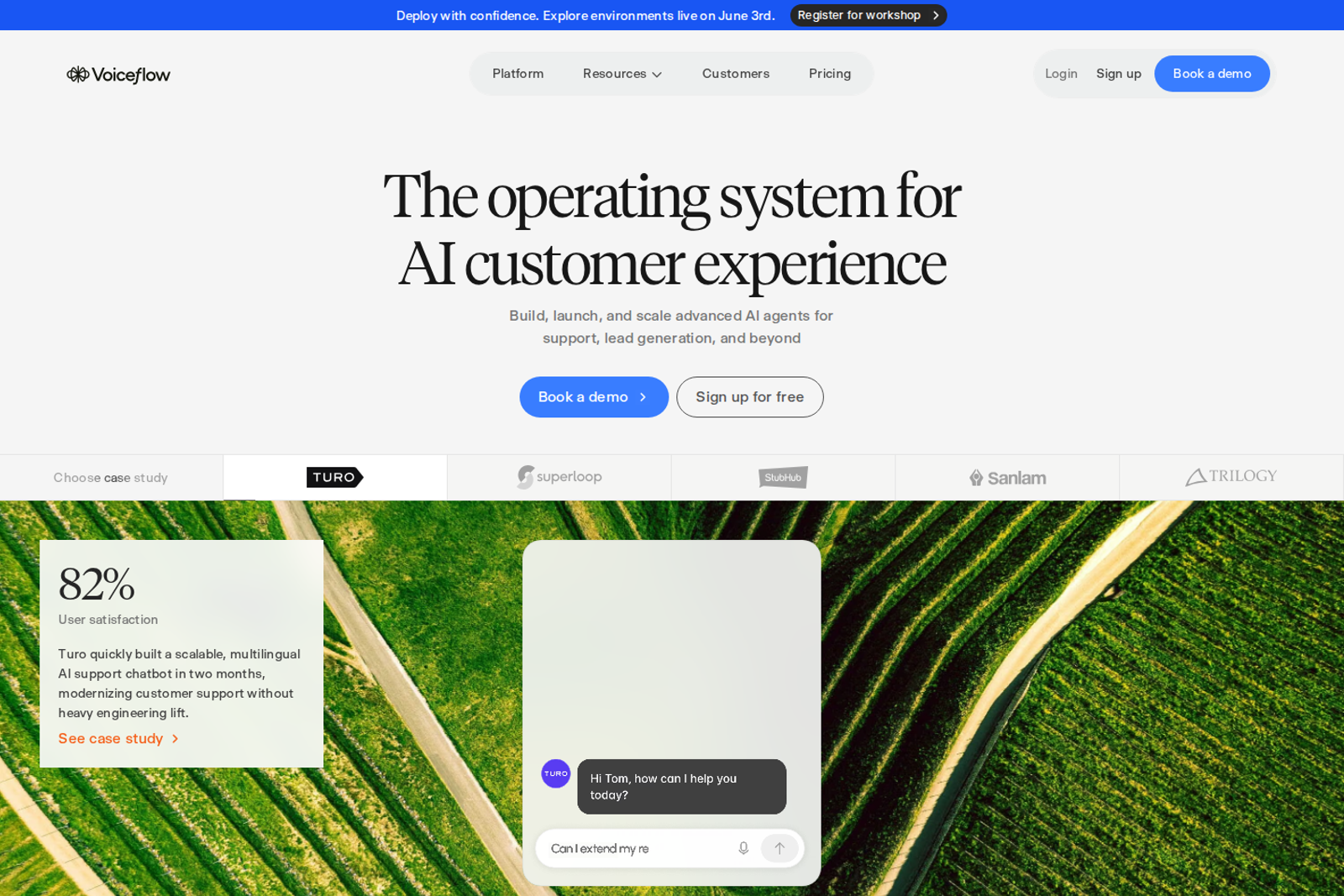 Screenshot of the Voiceflow homepage