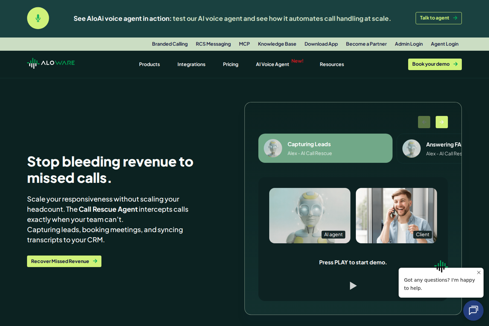 Aloware landing page screenshot