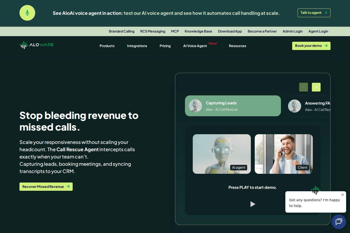 Aloware landing page screenshot