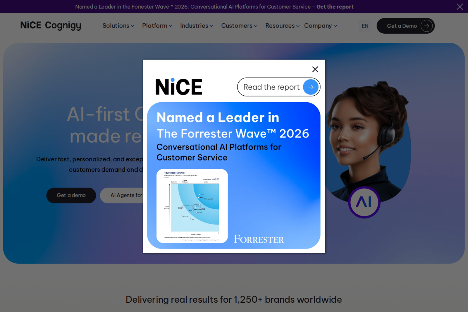 Screenshot of the NiCE Cognigy homepage