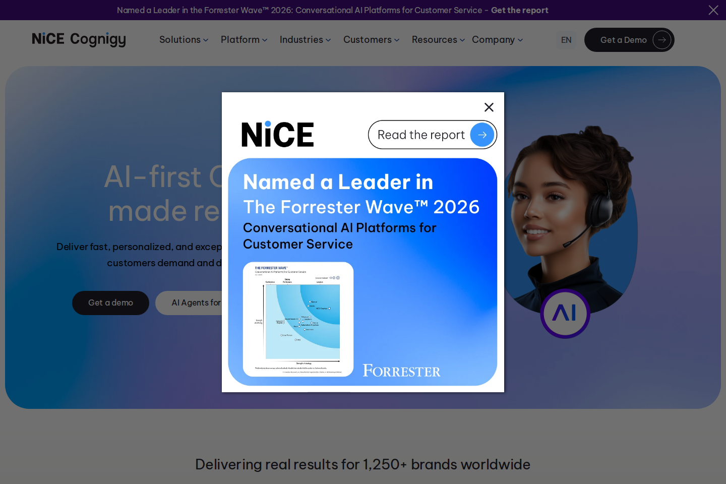 Screenshot of the NiCE Cognigy homepage