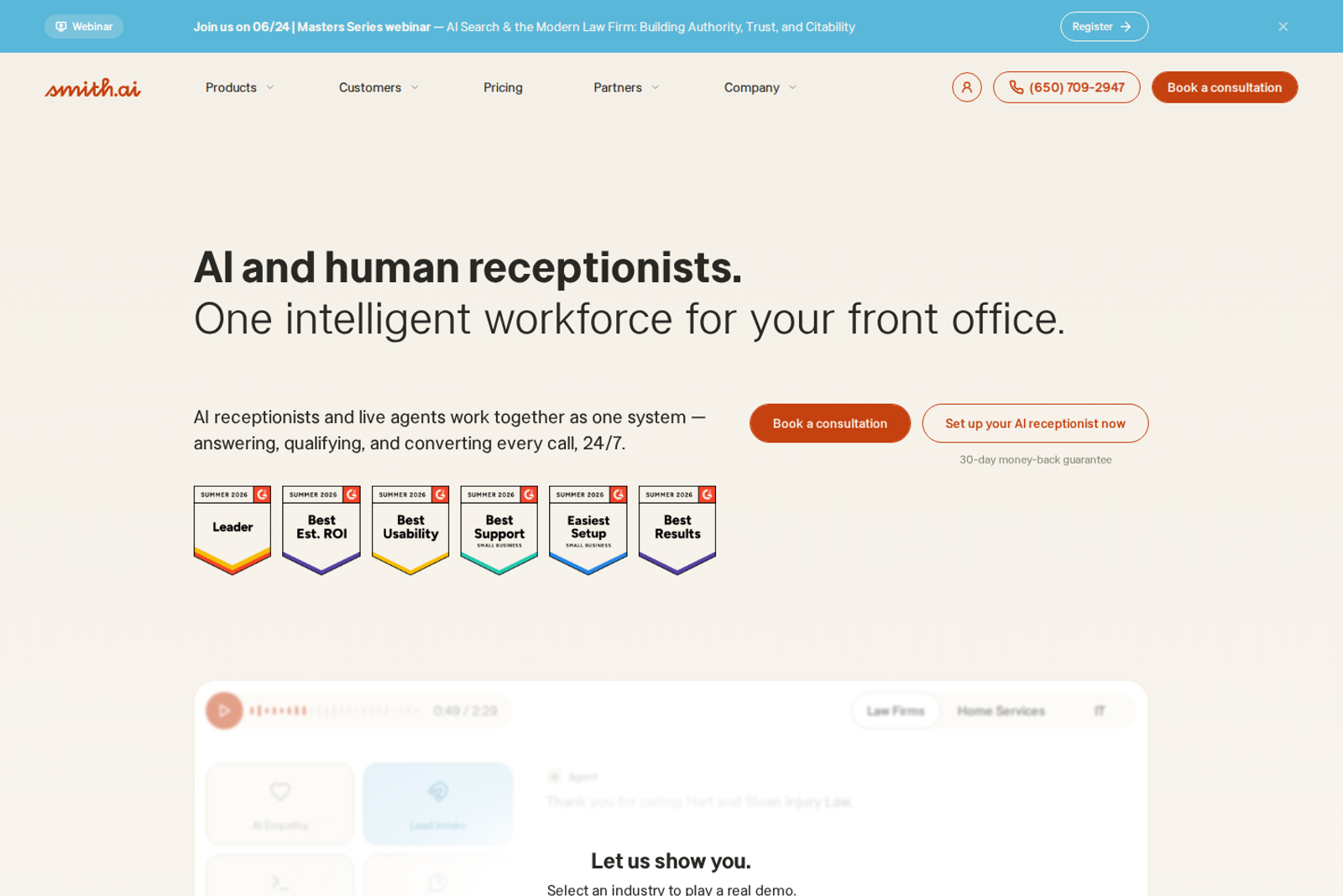 Smith.ai landing page screenshot