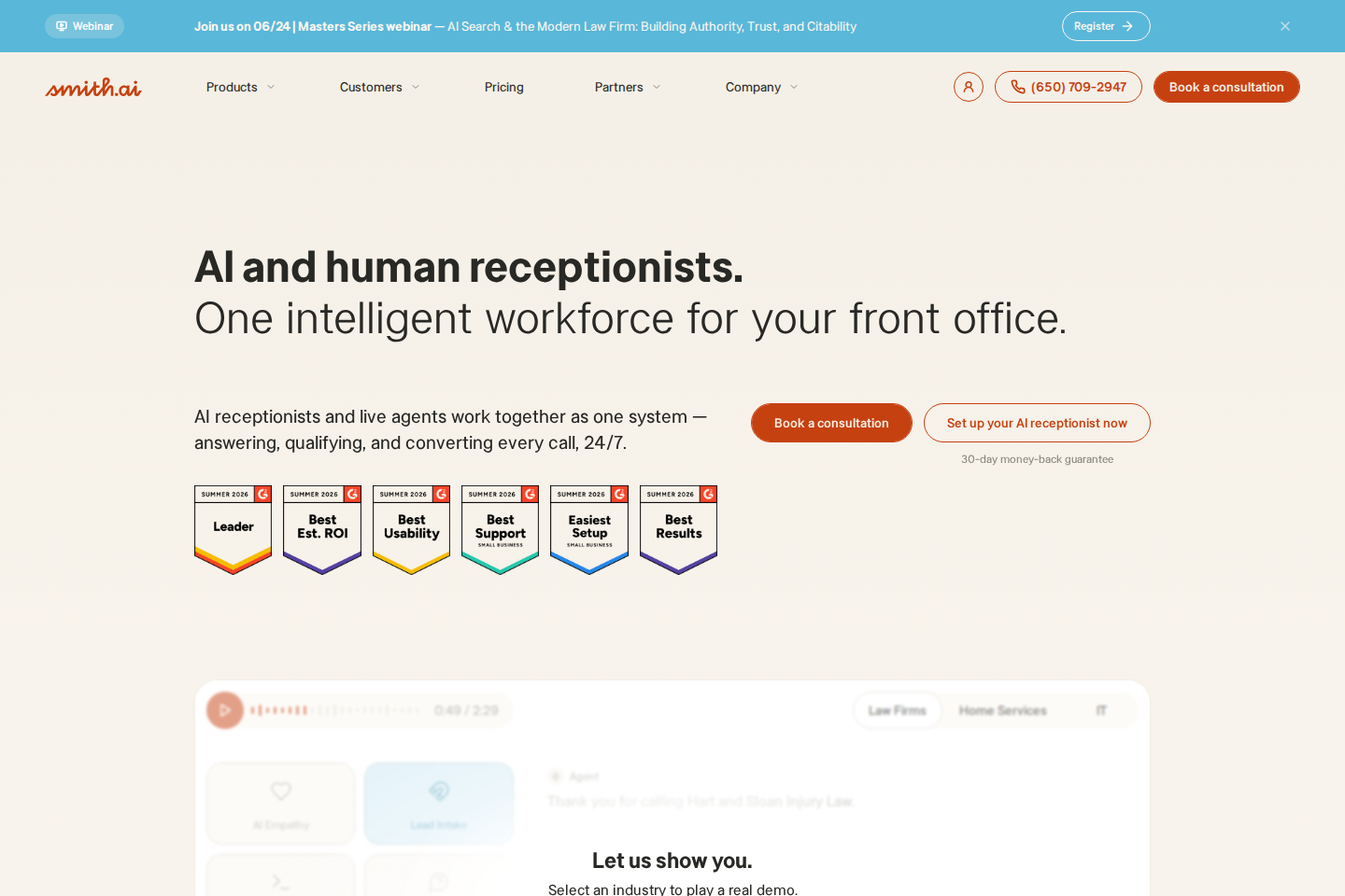 Smith.ai landing page screenshot