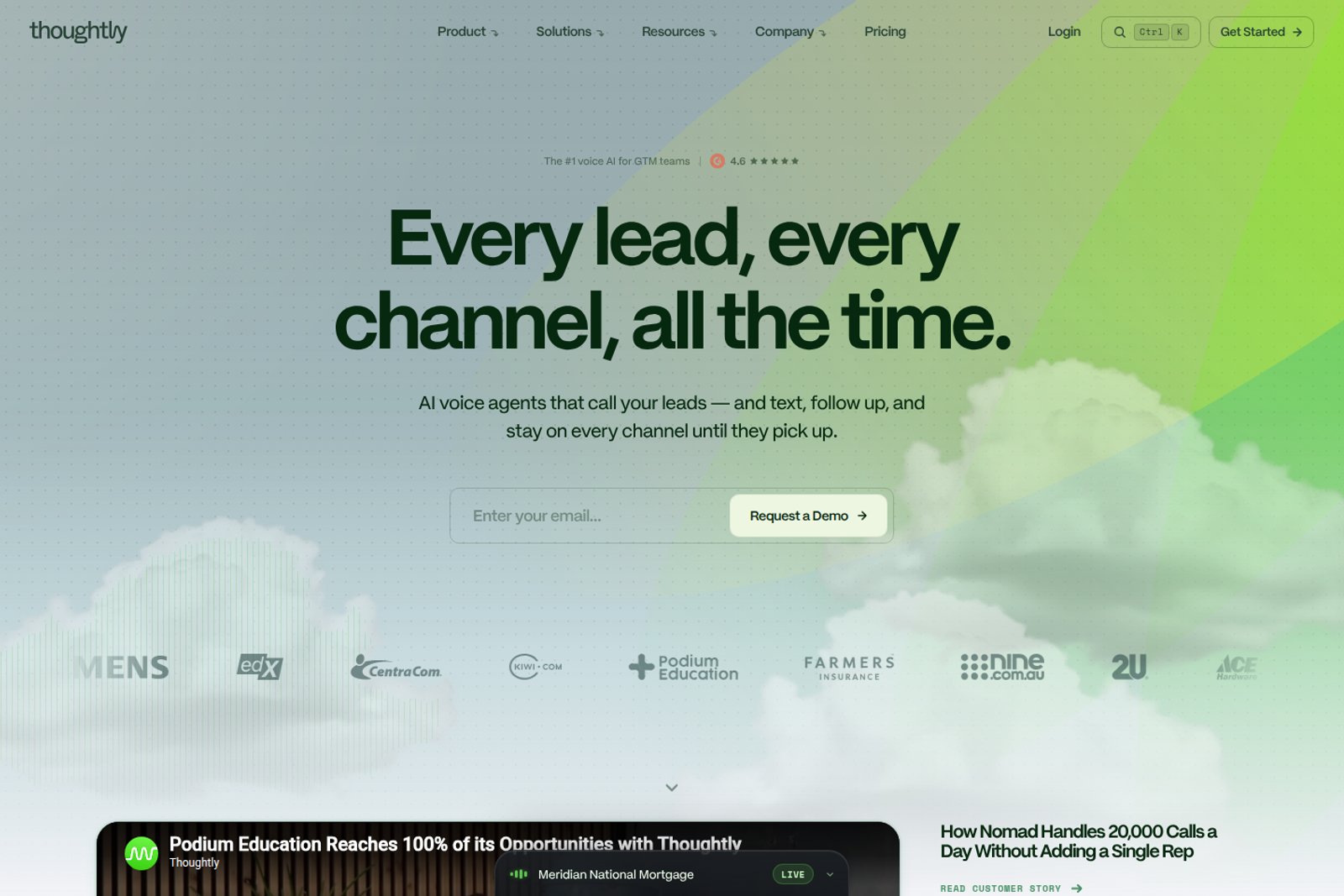 Screenshot of the Thoughtly landing page