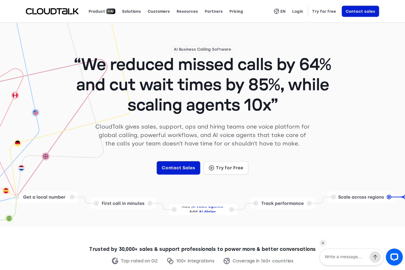 Screenshot of the CloudTalk landing page