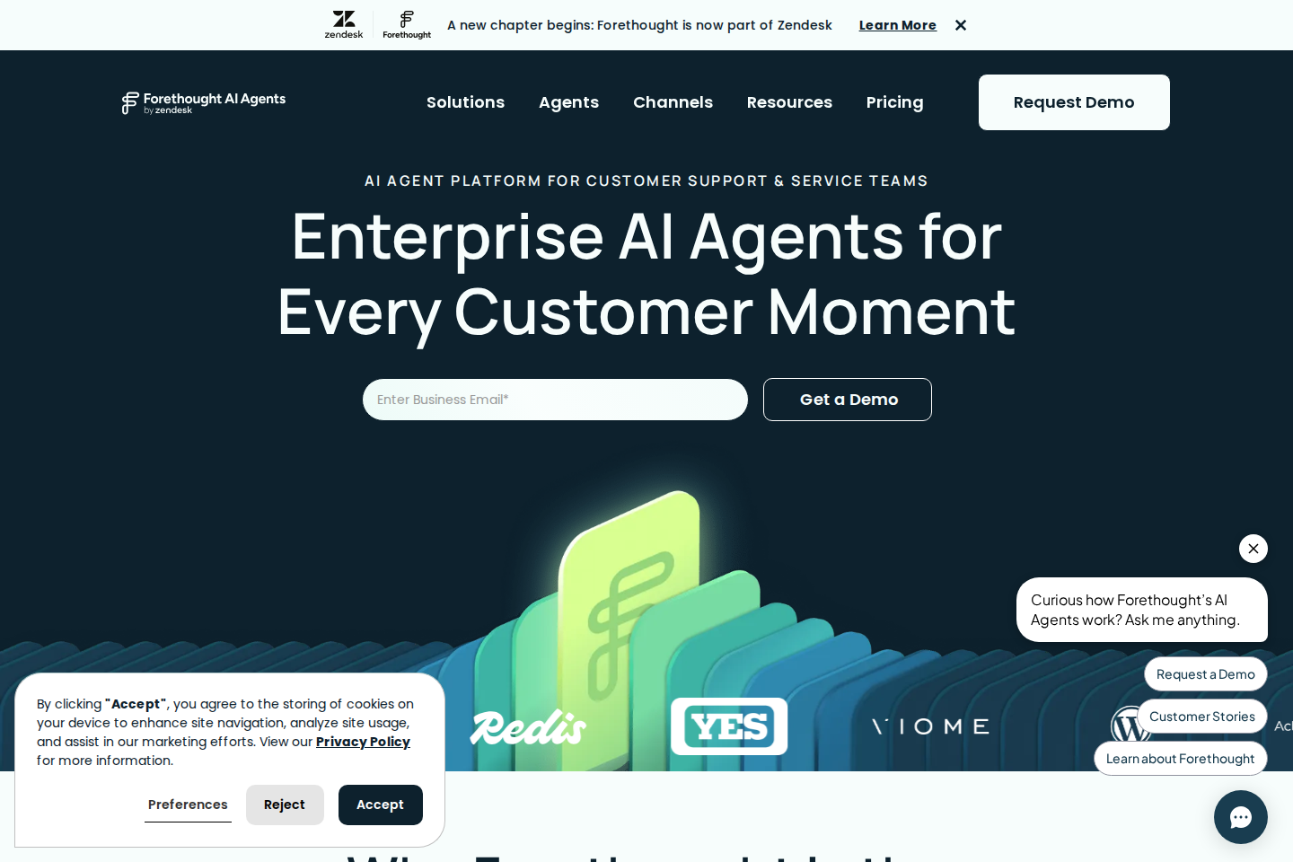 Screenshot of the Forethought landing page