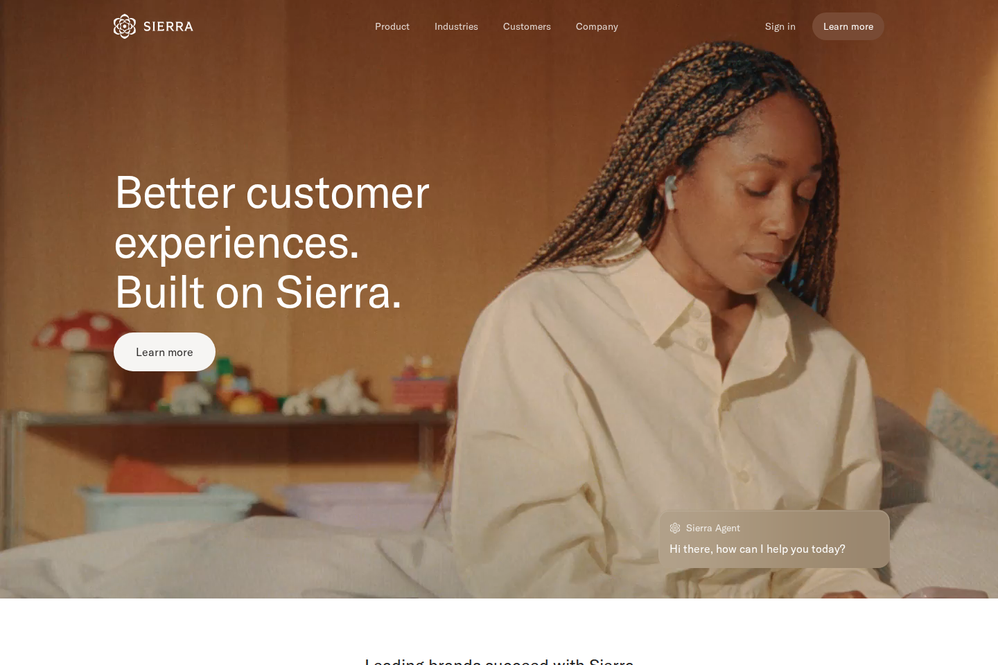 Screenshot of the Sierra website captured for this PolyAI alternatives article