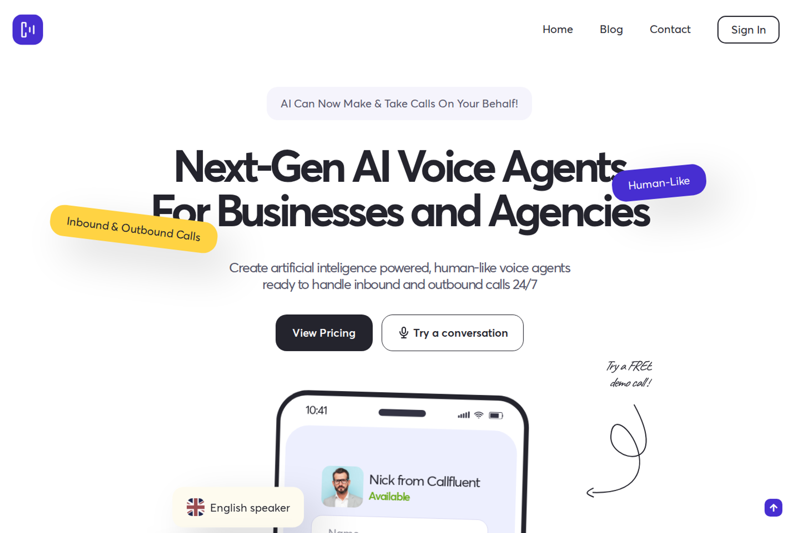 Screenshot of the CallFluent website