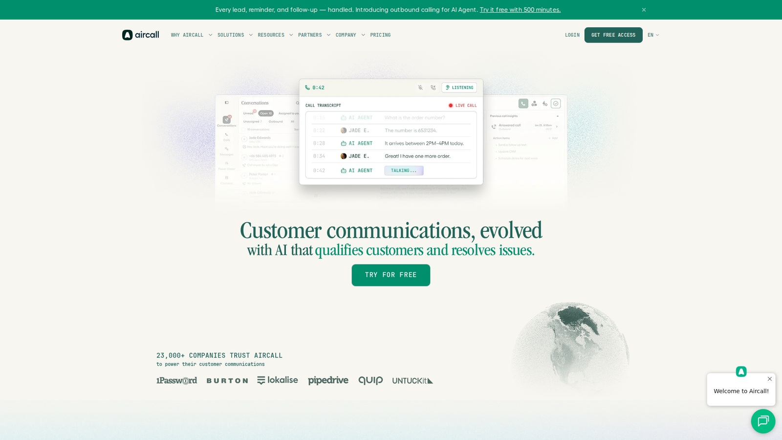 Aircall website screenshot