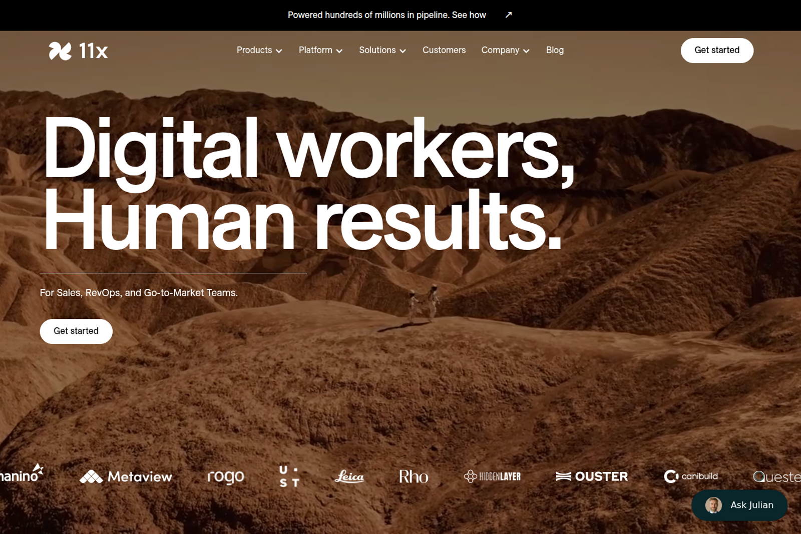 Screenshot of the 11x.ai landing page