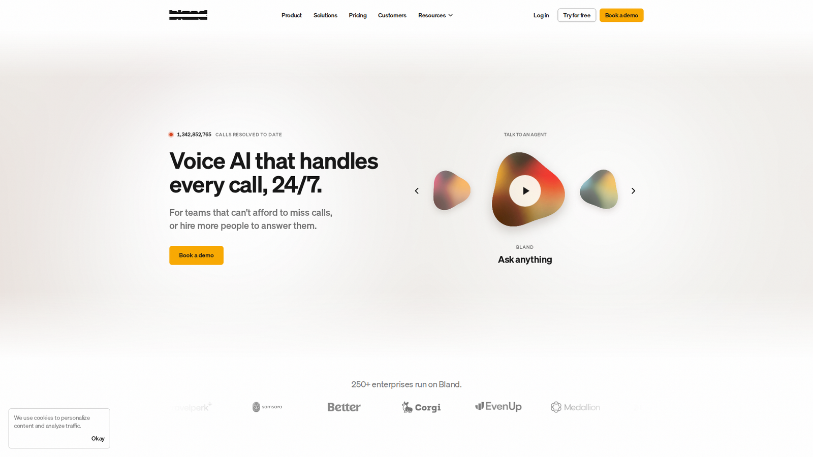 Bland AI landing page screenshot
