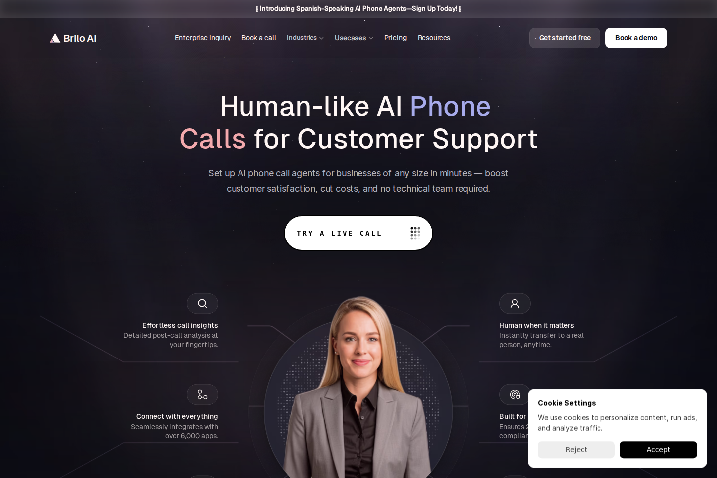 Screenshot of the Brilo AI landing page