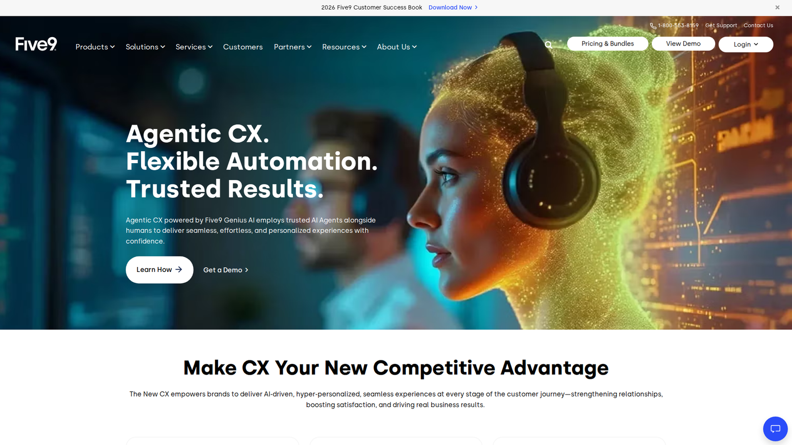 Screenshot of the Five9 homepage