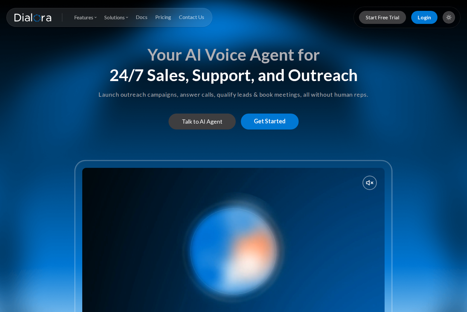 Screenshot of the Dialora landing page