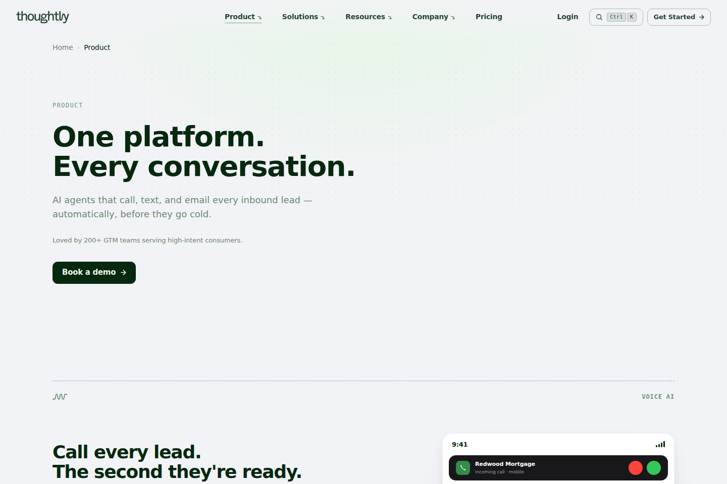 Screenshot of the Thoughtly product page