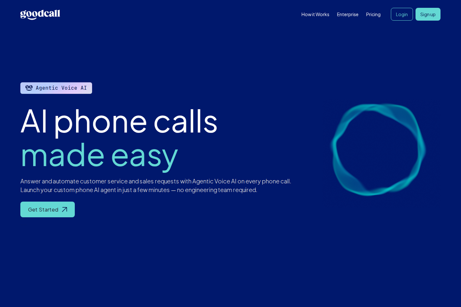 Screenshot of the Goodcall landing page