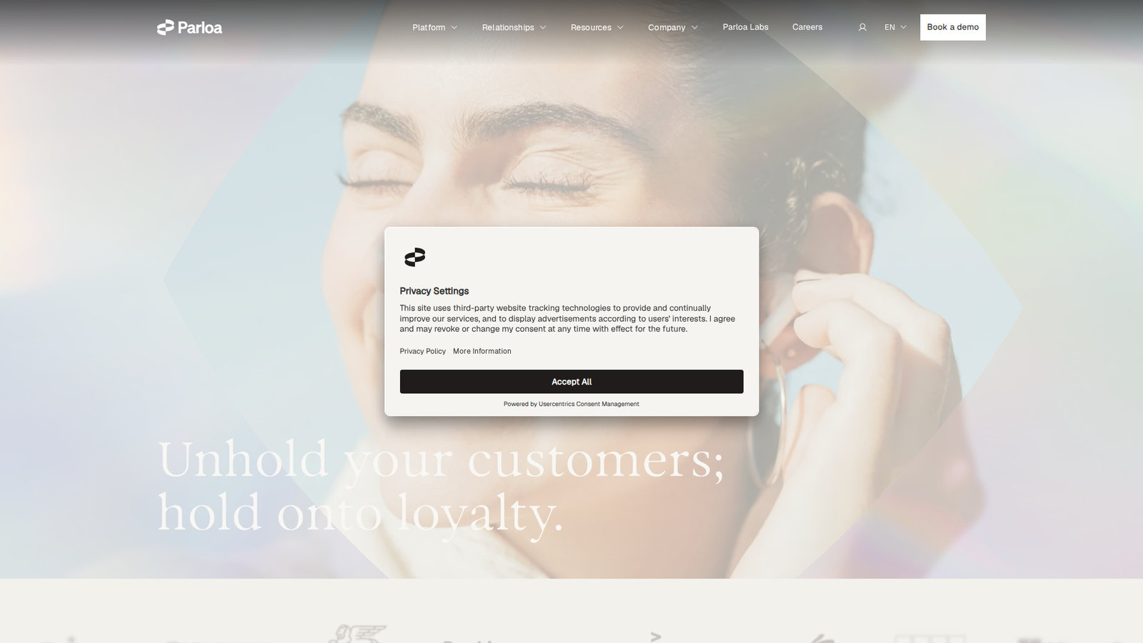 Screenshot of the Parloa website