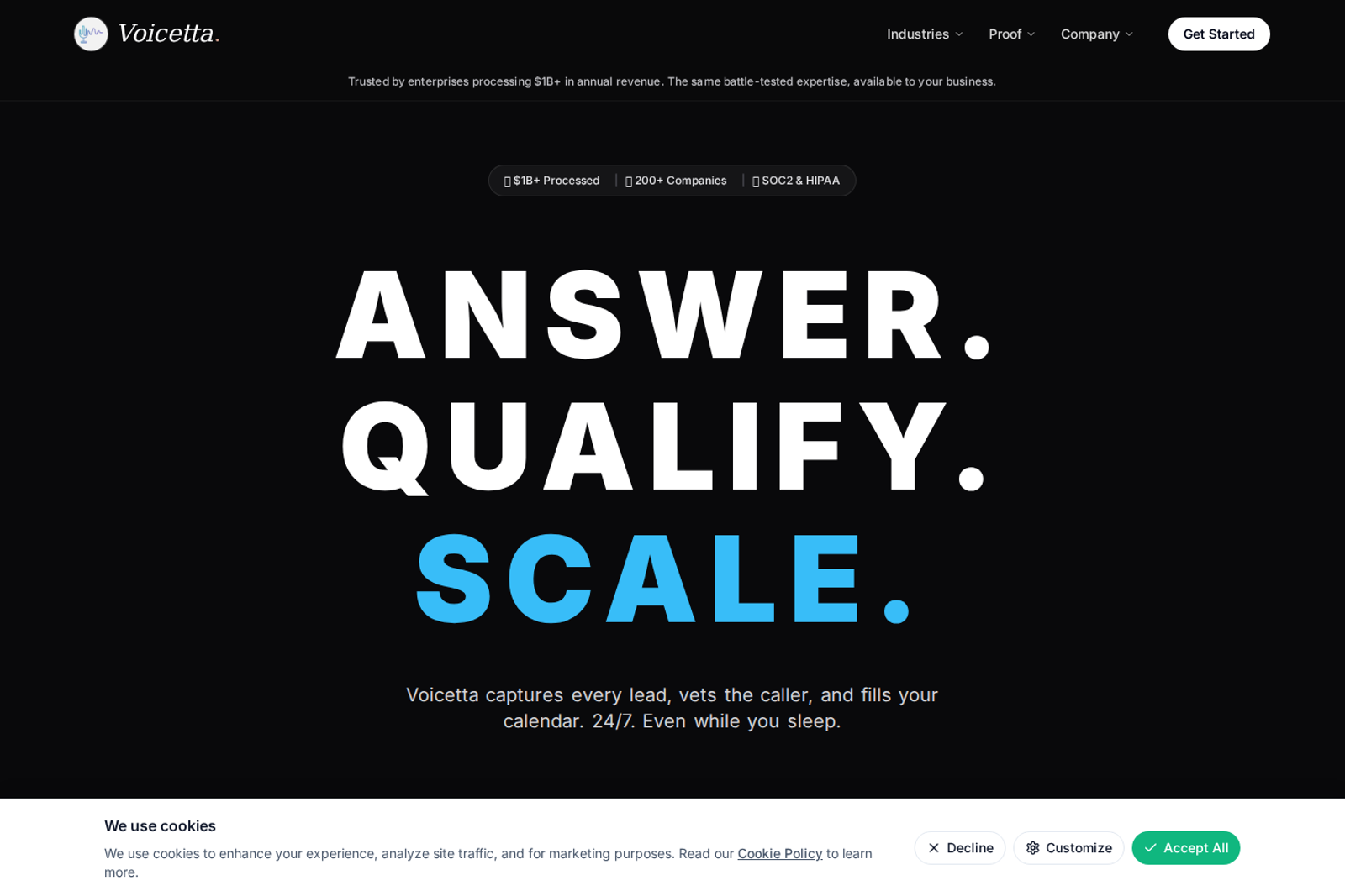 Screenshot of the Voicetta landing page