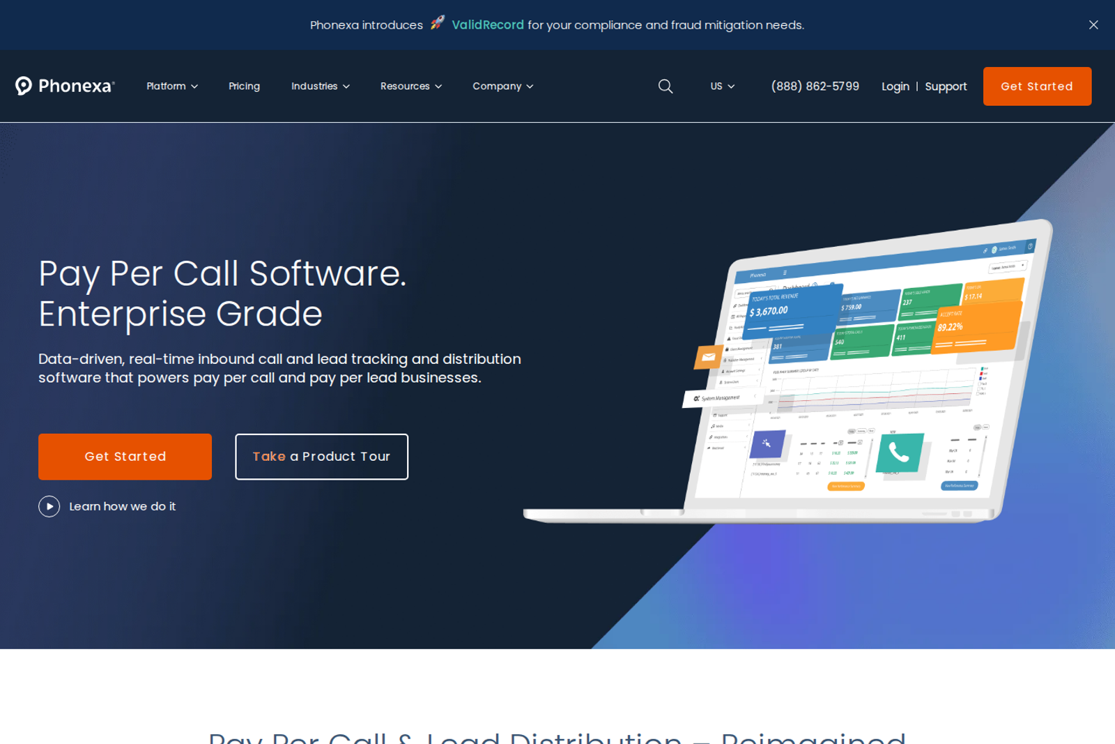 Screenshot of the Phonexa landing page