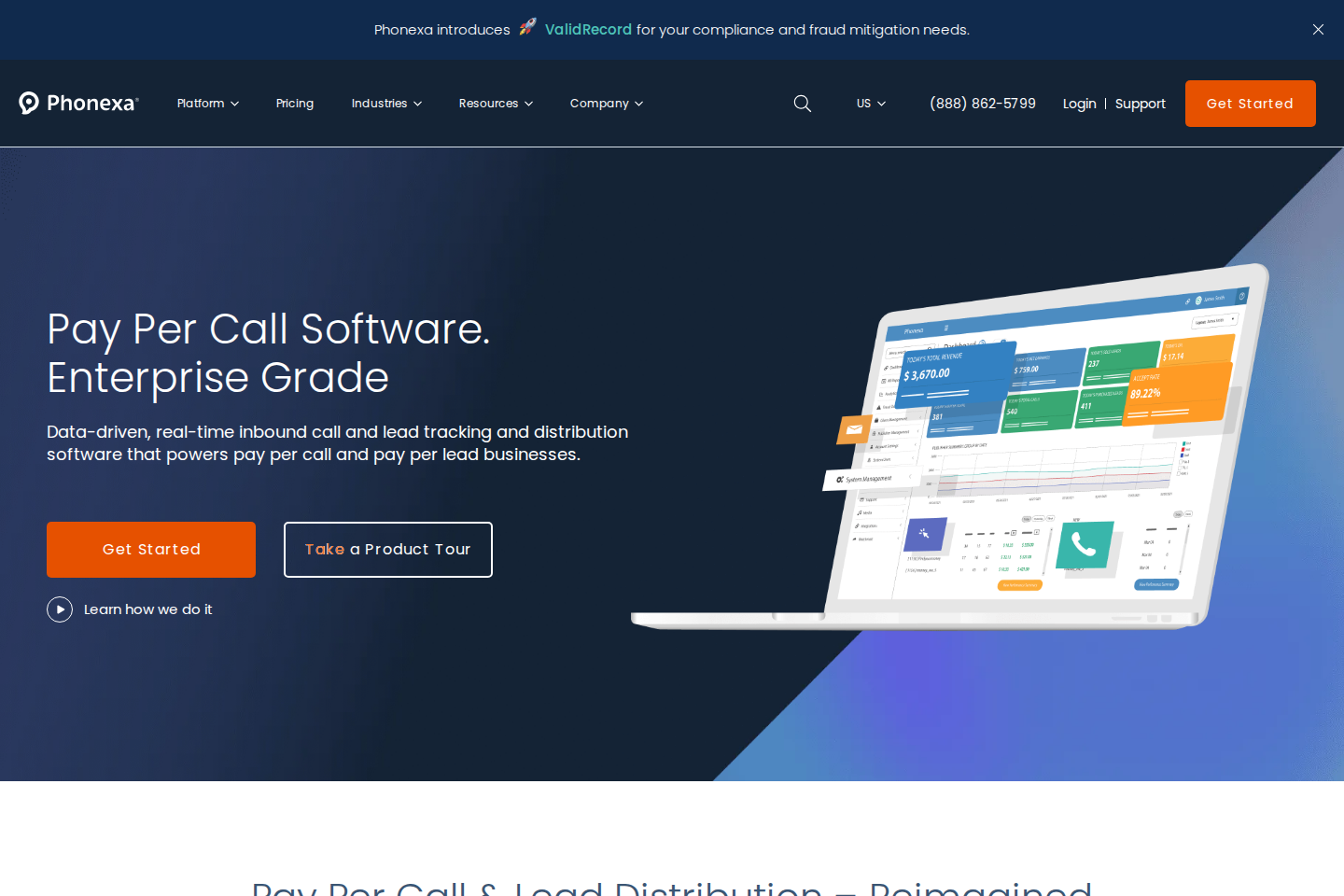 Screenshot of the Phonexa landing page