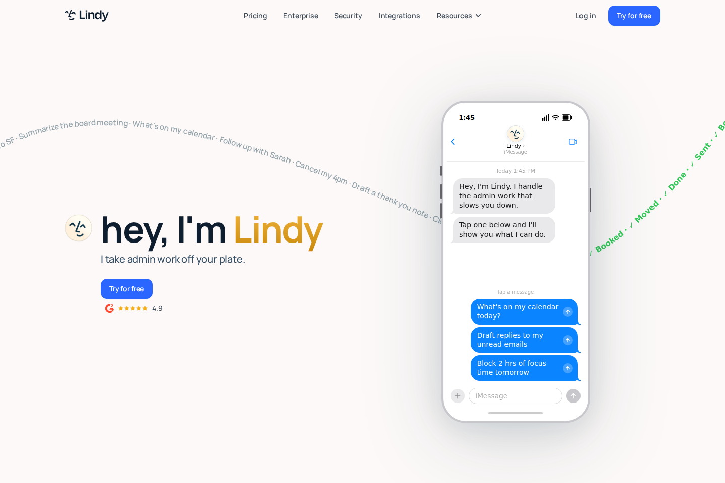 Screenshot of the Lindy landing page