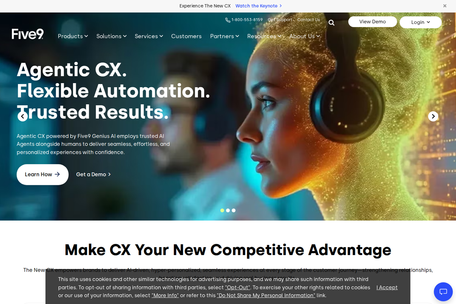 Screenshot of the Five9 landing page