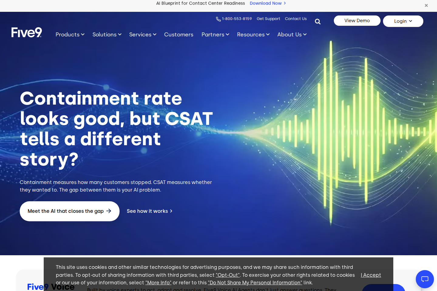 Screenshot of the Five9 homepage