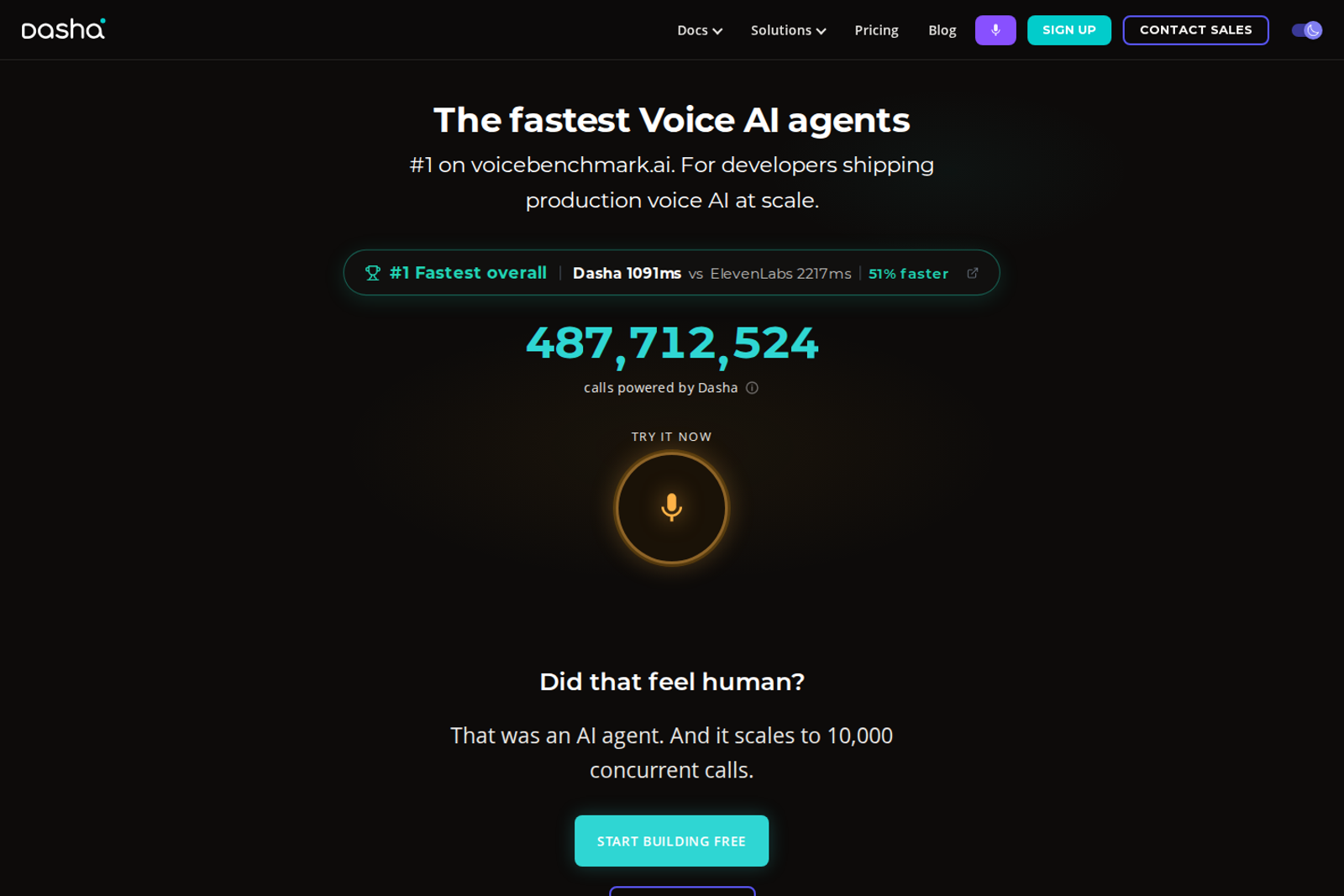 Screenshot of the Dasha AI homepage