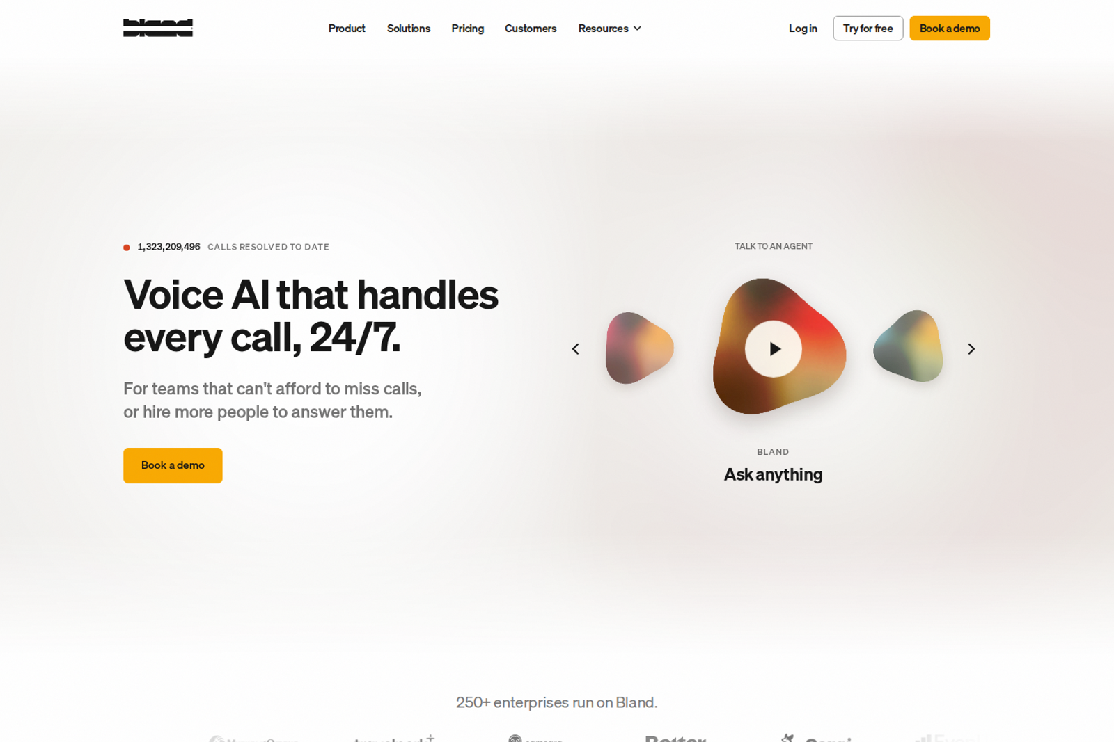 Screenshot of the Bland AI website