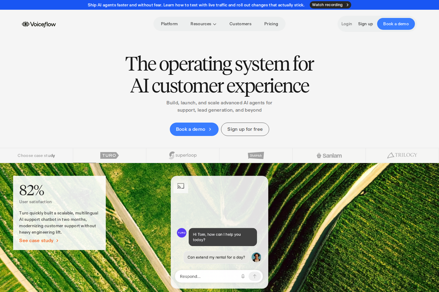 Screenshot of the Voiceflow landing page