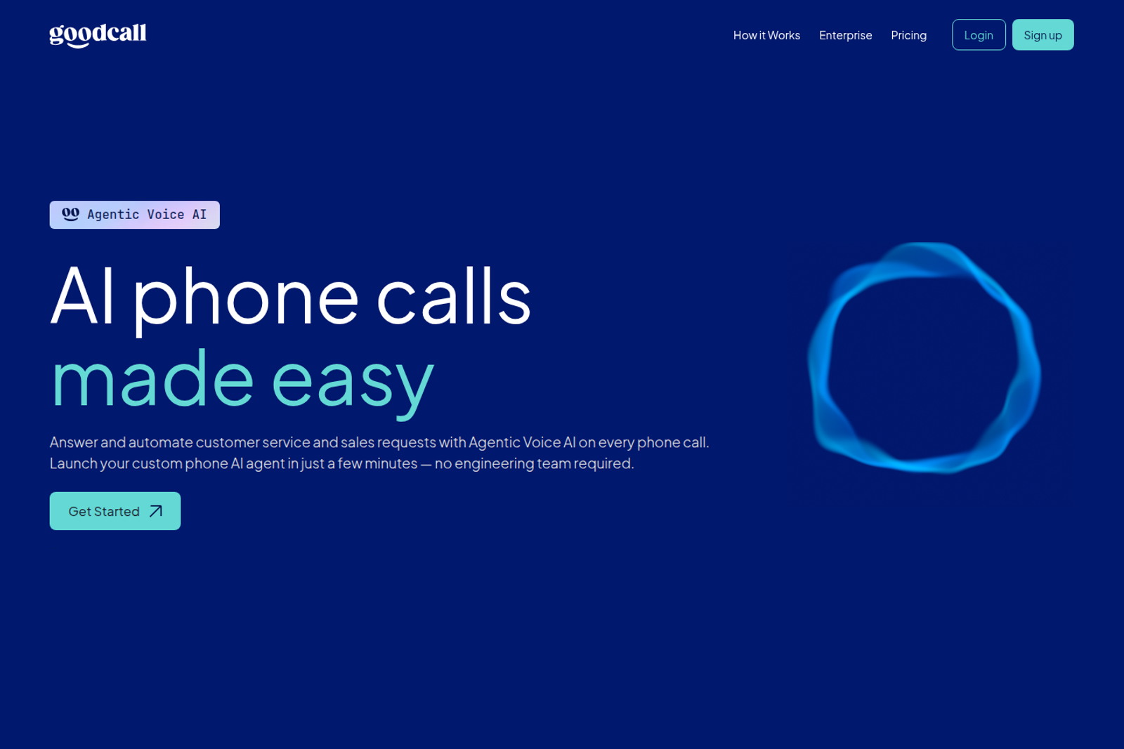 Screenshot of the Goodcall landing page