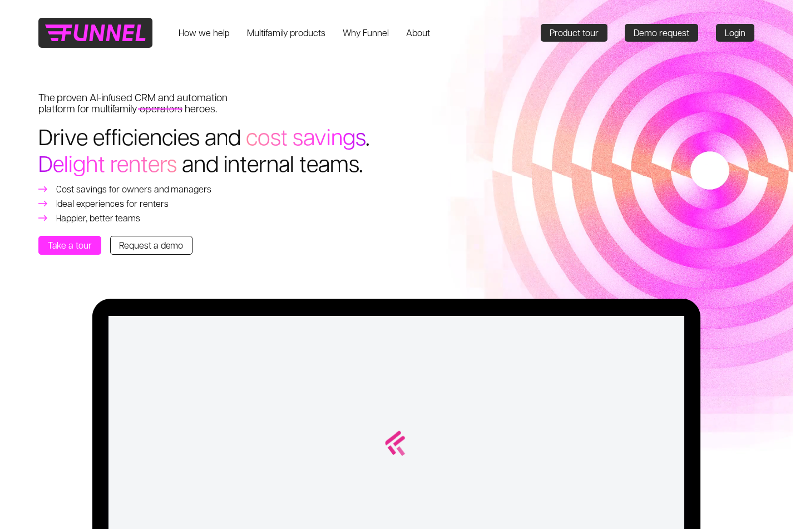 Screenshot of the Funnel Leasing landing page